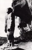 Alain Roussot, when he was a child, giving Primitive Man in Les Eyzies-de-Tayac a big hug