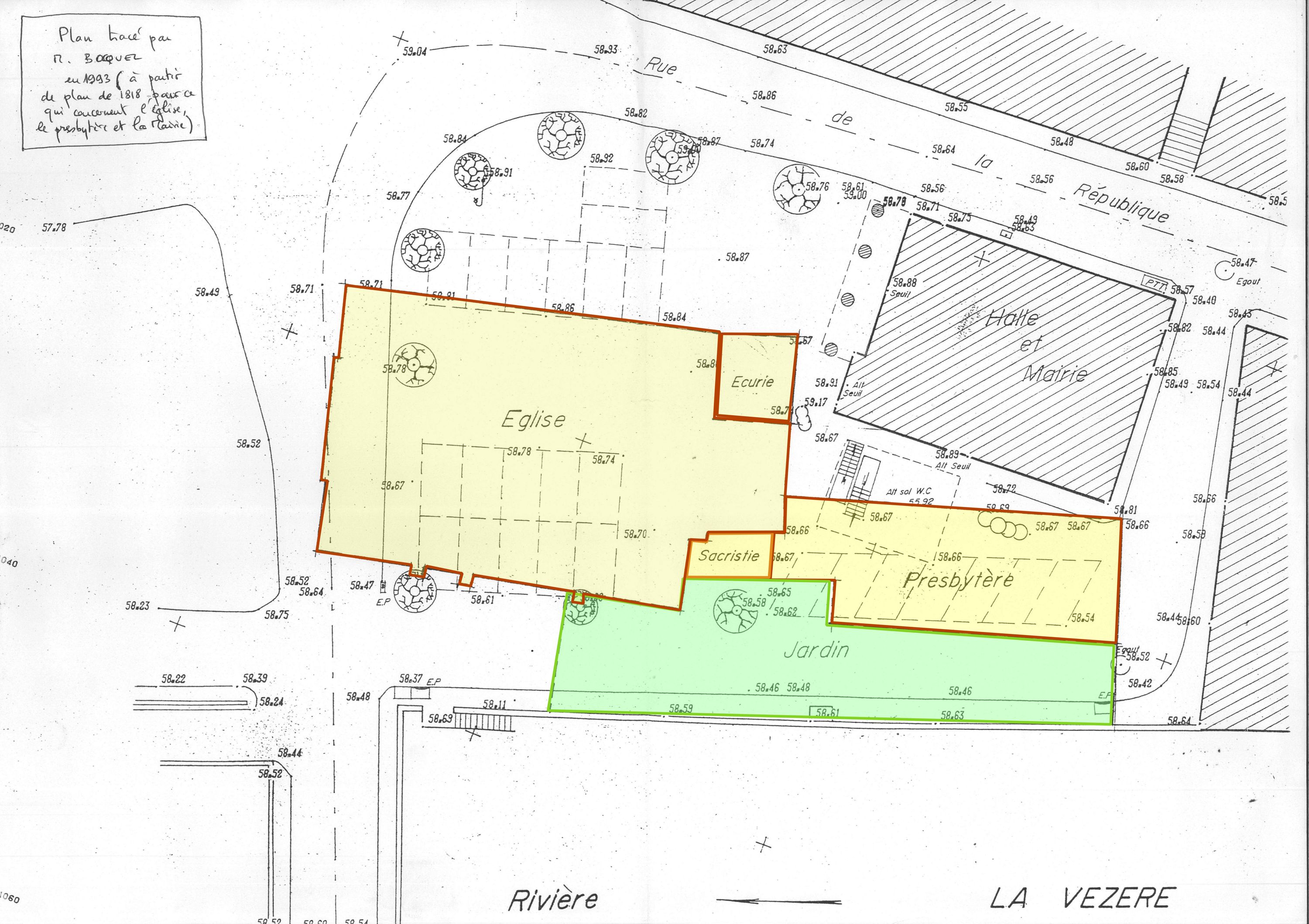Plan emplaçament Glèisa Sent Sulpici e Presbitèri en 1818