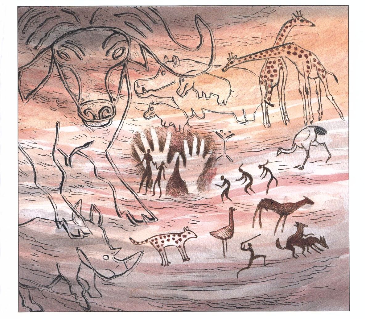 Part of a page in the comic book « Tassili, une femme libre au Néolithique » by Maadiar and Fréwé. Ed. La Boîte à Bulles.